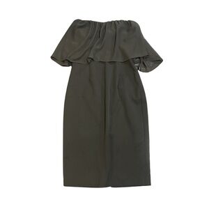 Black Halo Strapless Black Ruffle Overlay Dress Size 2 Midi Evening Wear NWT